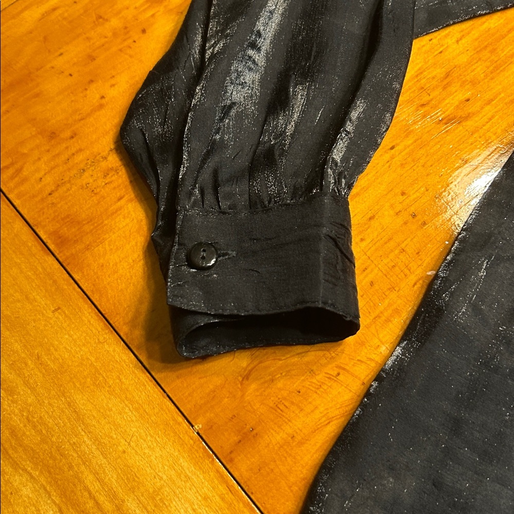 Modern Essentials Black Iridescent Metallic Button Front Shirt 90s Vintage Sz L - Picture 6 of 9